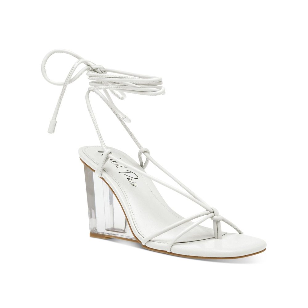 Wild Pair Womens SANTEAGO Open Toe Casual Wedge Heels White 9.5 Medium (B,M)